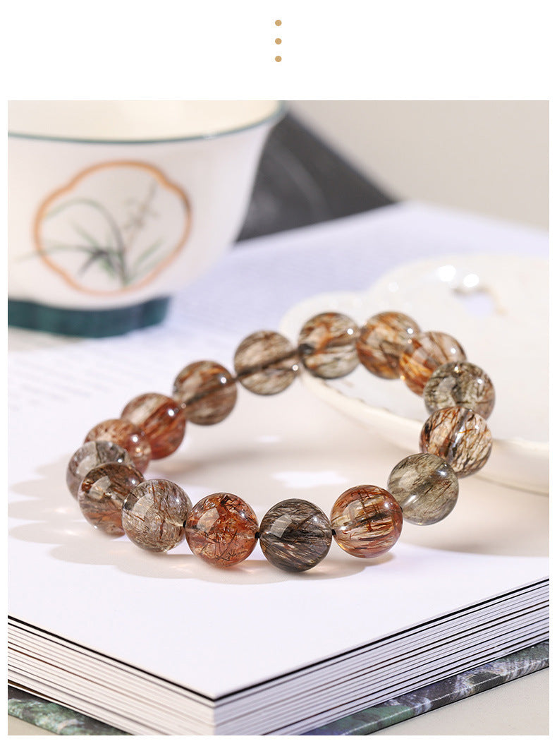 Zenflowing Natural Rutilated Quartz Bracelet – Clear Ice-Cut Round Beads for Men & Women