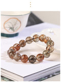 Zenflowing Natural Rutilated Quartz Bracelet – Clear Ice-Cut Round Beads for Men & Women