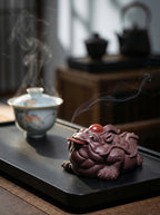Zenflowing Handmade Zisha Tea Pet - Three-Legged Money Toad Sculpture, Purple Clay Fortune Ornament for Tea Lovers