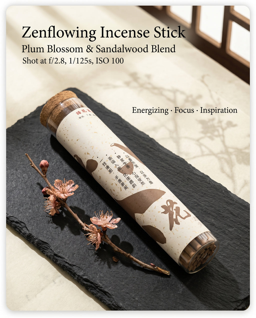 Zenflowing Energizing & Focus Enhancing Plum Blossom Camellia Sandalwood Incense Stick