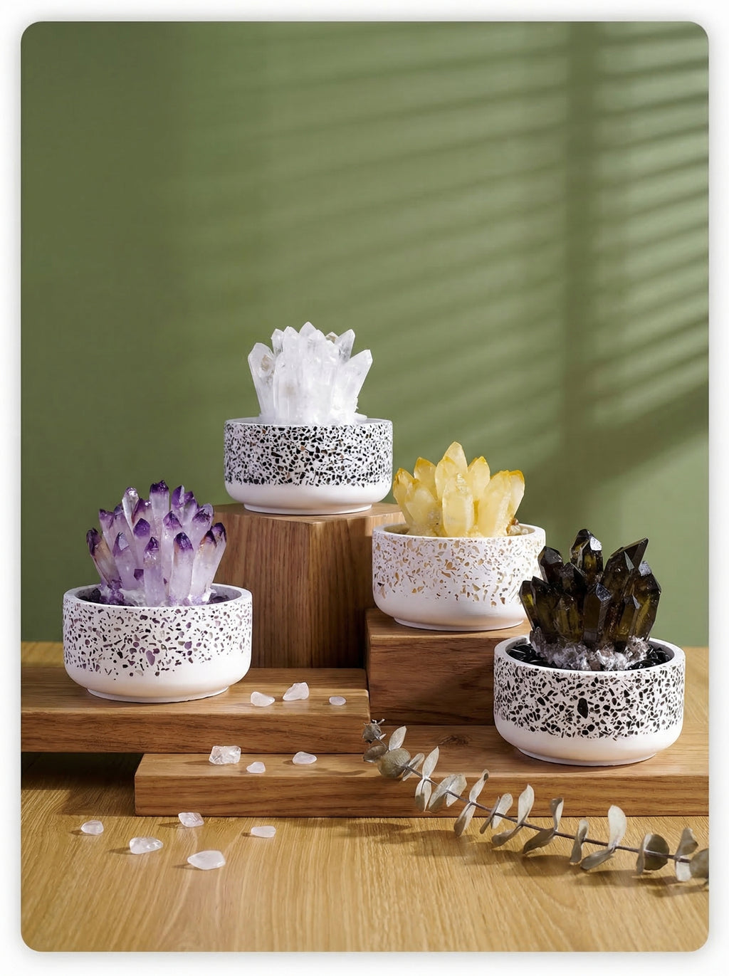 Zenflowing Crystal Cluster Potted Plant - Natural Amethyst Citrine Desk Decor & Aromatherapy Stone