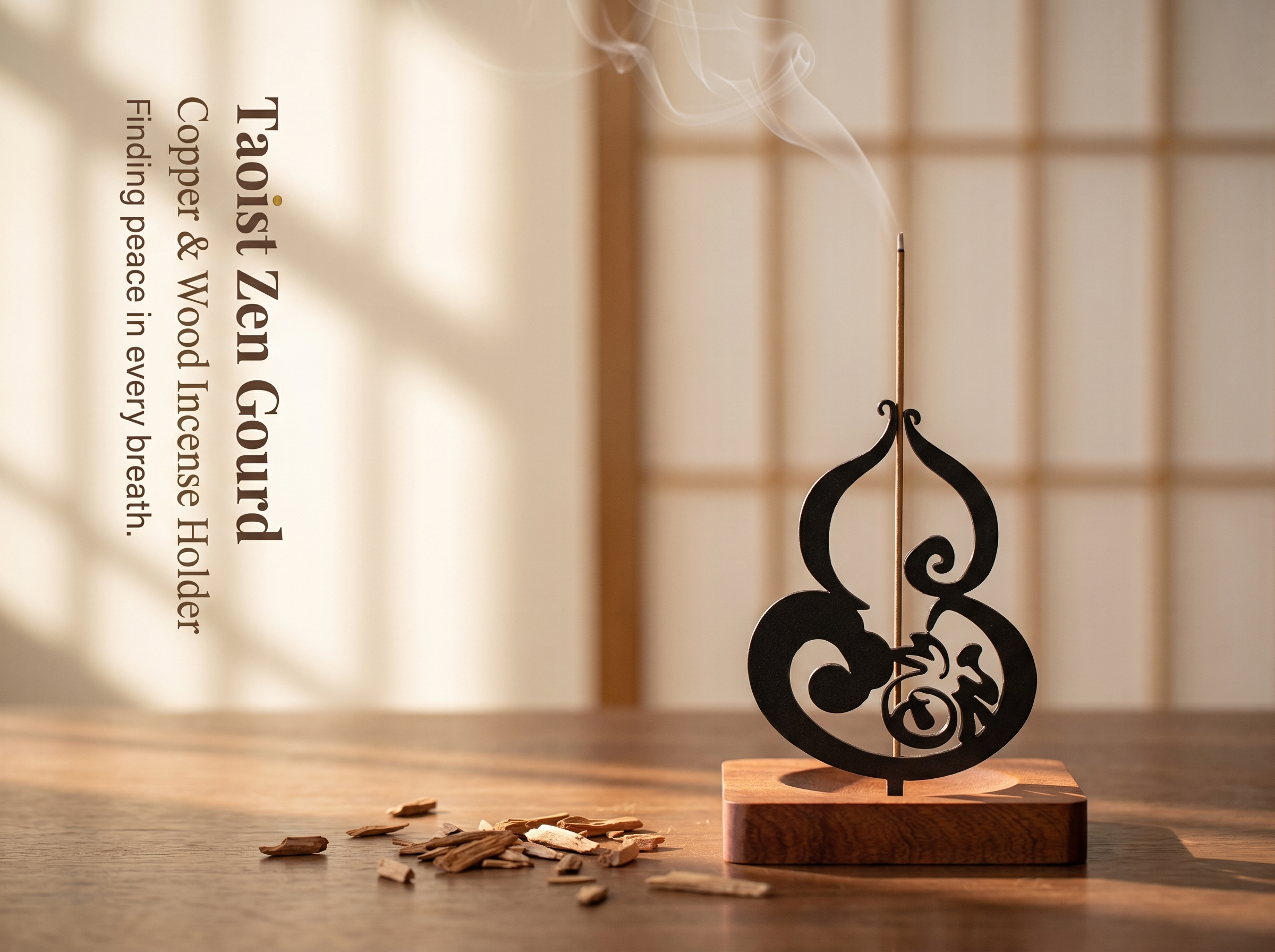 Zenflowing Taoist Gourd Harmony Copper & Wood Incense Holder