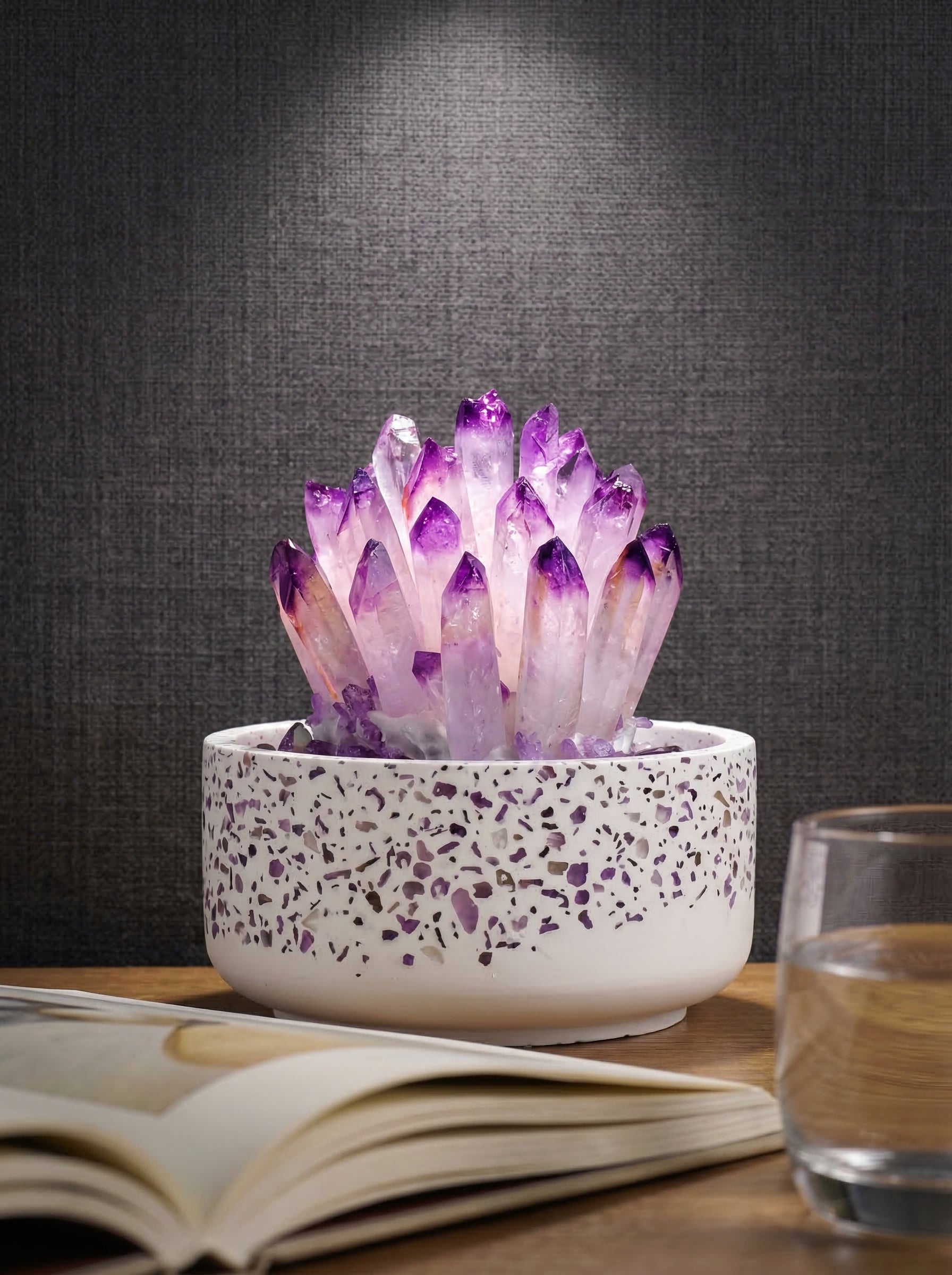 Zenflowing Crystal Cluster Potted Plant - Natural Amethyst Citrine Desk Decor & Aromatherapy Stone