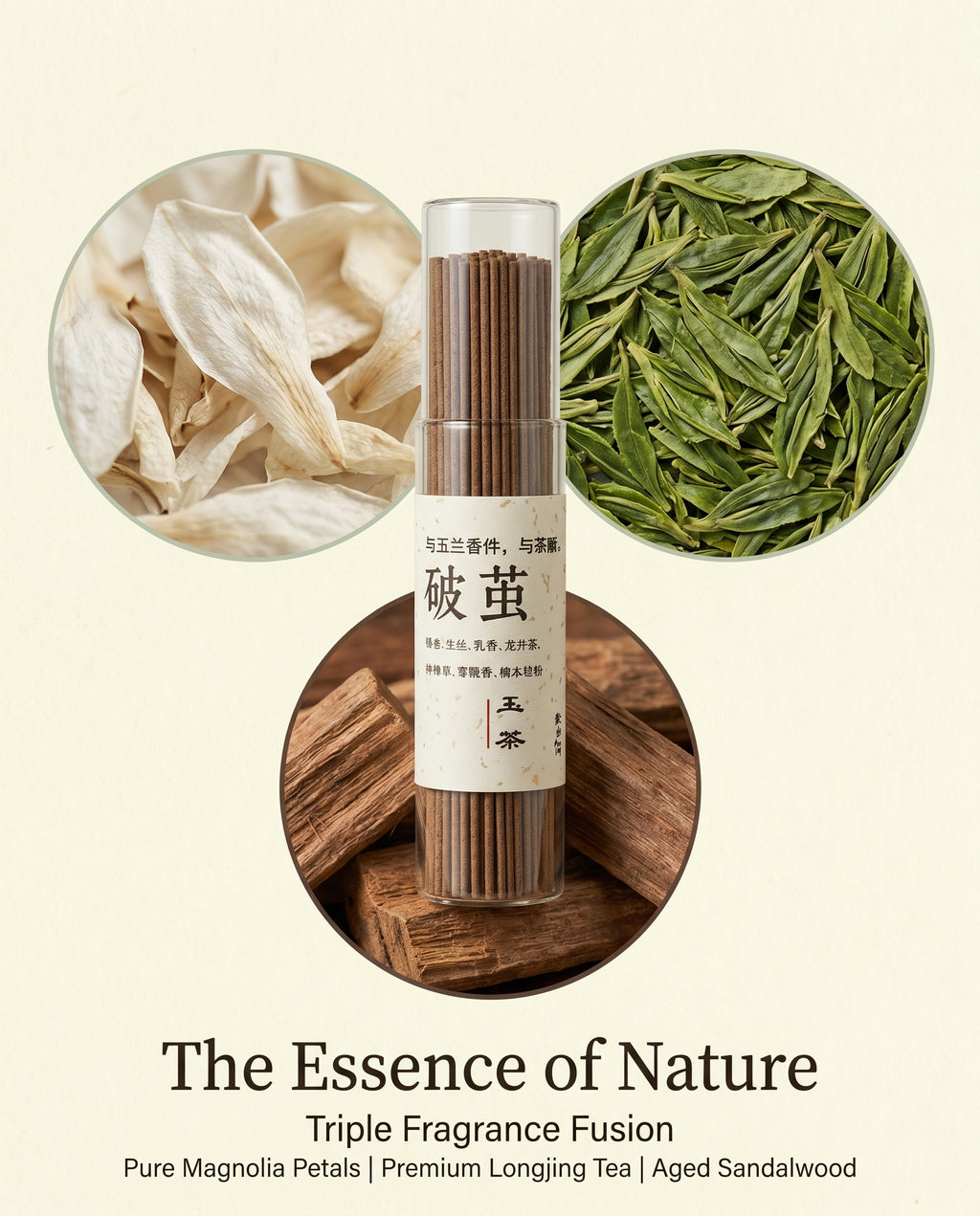 Zenflowing Mind Cultivation & Energy Purification Magnolia Tea Sandalwood Incense Stick