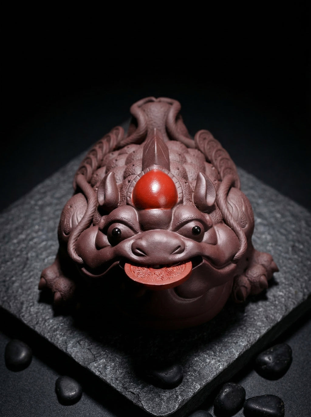 Zenflowing Handmade Zisha Tea Pet - Three-Legged Money Toad Sculpture, Purple Clay Fortune Ornament for Tea Lovers
