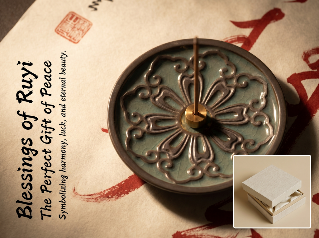 Zenflowing Ruyi Lotus Serenity Ceramic Incense Holder Tray