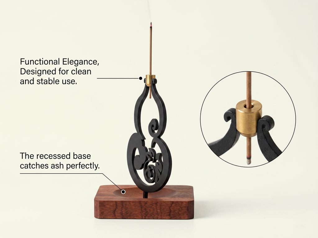 Zenflowing Taoist Gourd Harmony Copper & Wood Incense Holder