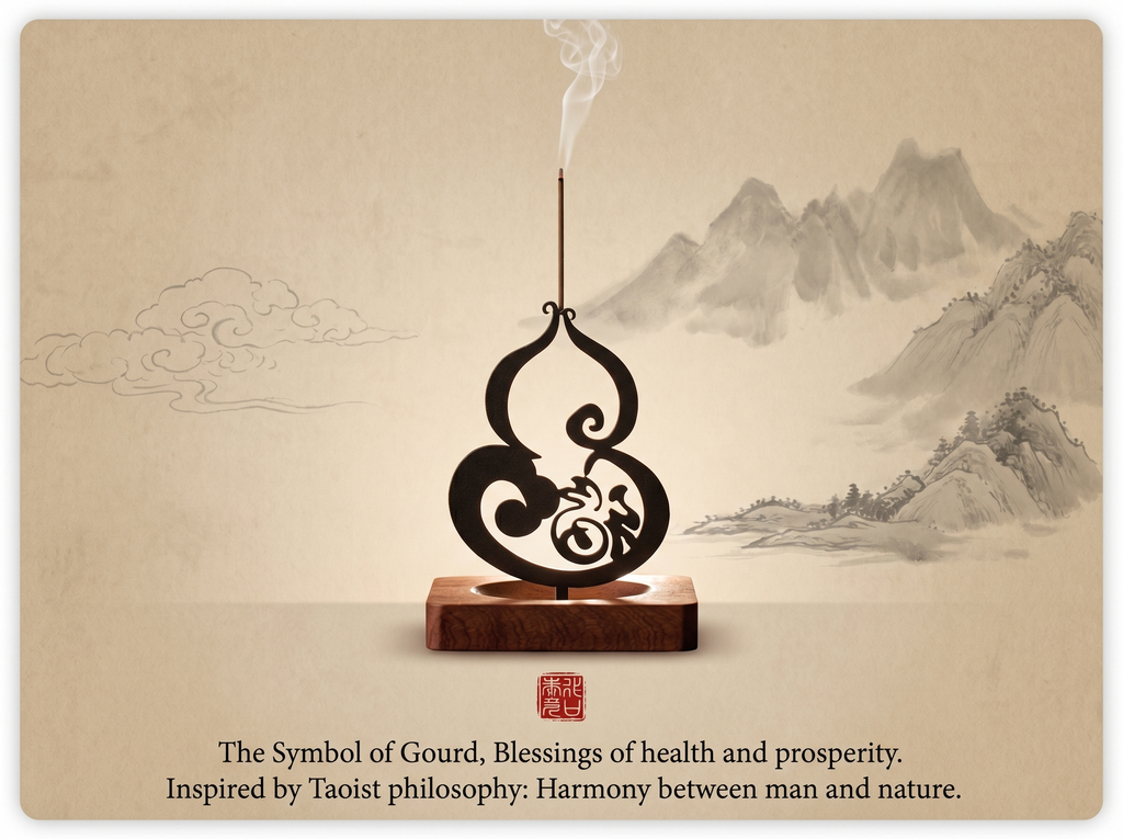 Zenflowing Taoist Gourd Harmony Copper & Wood Incense Holder