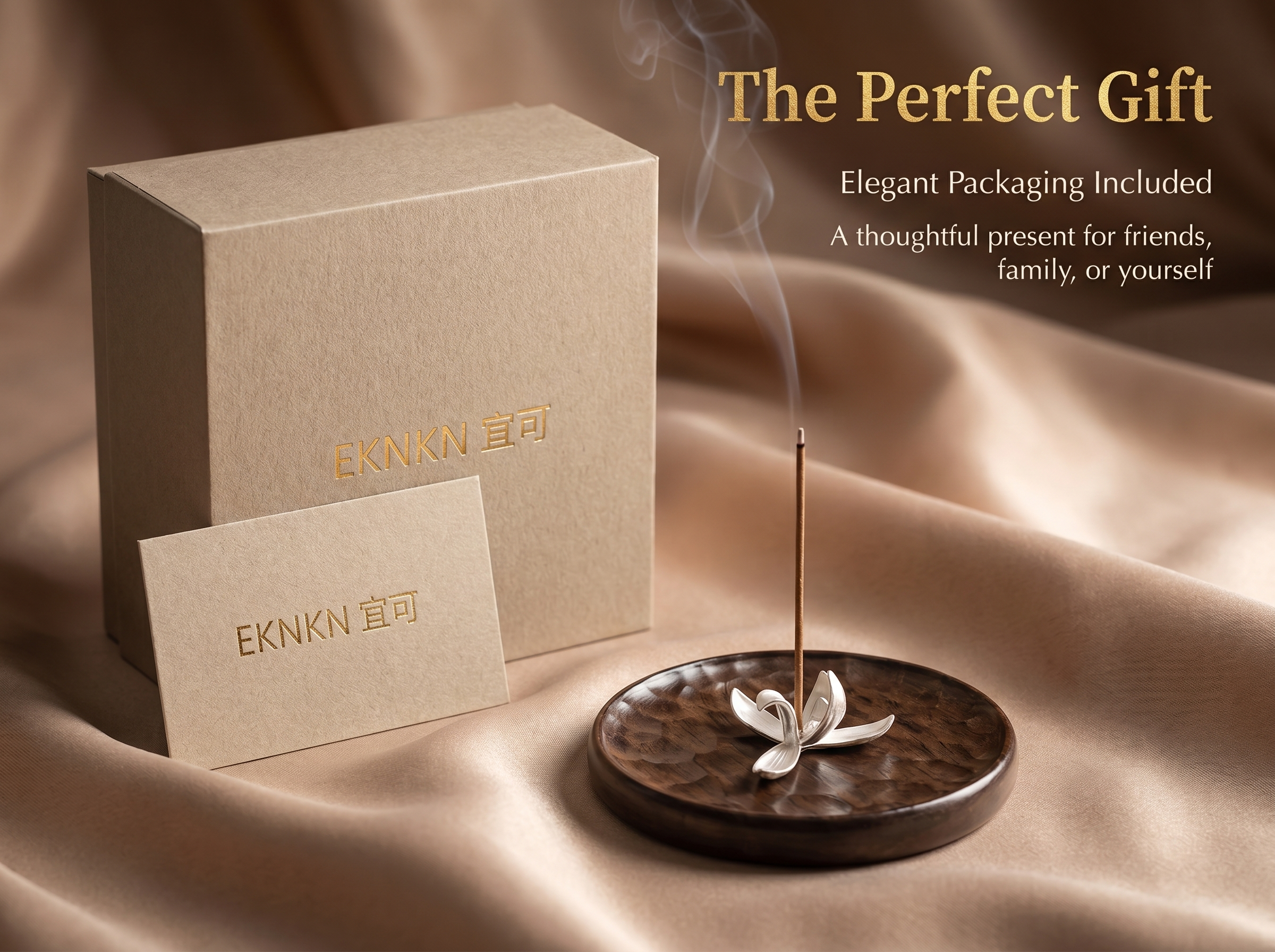 Zenflowing Magnolia Harmony Tin & Solid Wood Incense Holder