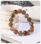 Zenflowing Natural Rutilated Quartz Bracelet – Clear Ice-Cut Round Beads for Men & Women